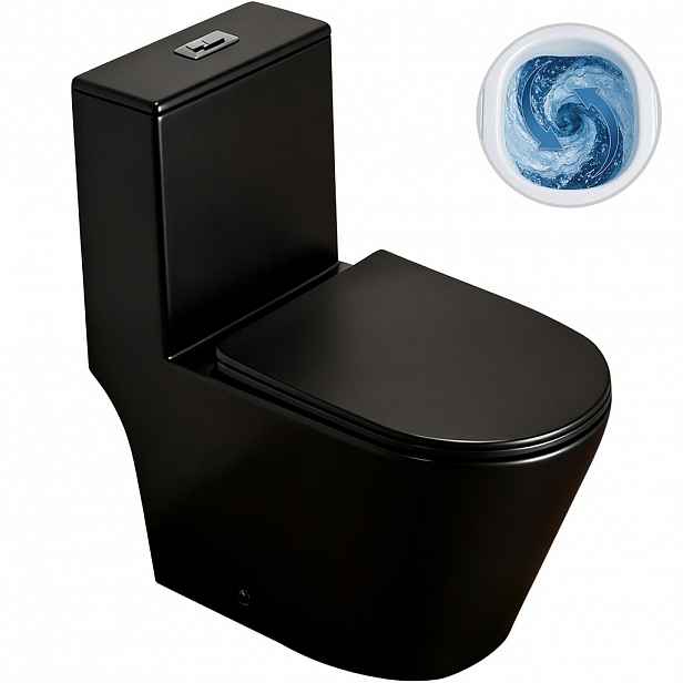 WC kombi Marmo, Double Vortex - vírové splachování + Slim/SoftClose sedátko - spodní/zadní odpad - černá matná - 70x36 cm
