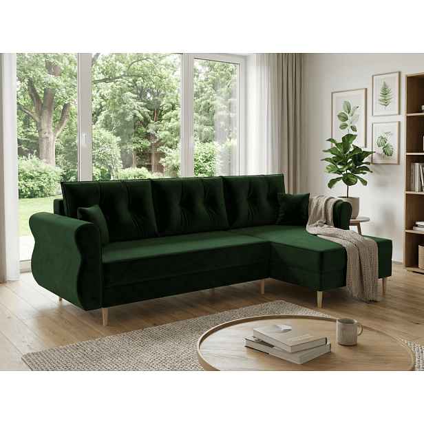 AKCE Rozkládací oboustranná sedací souprava do L SILVIANO 230x140 cm, tmavě zelená II. jakost