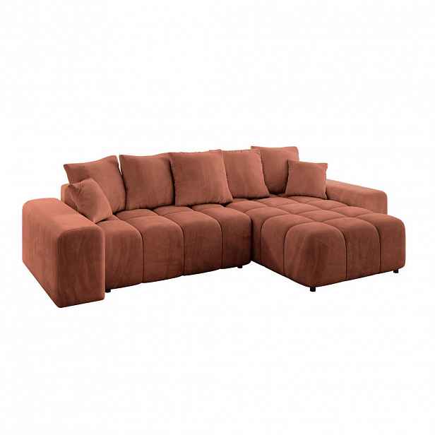 ALTDECOR ROHOVÁ SEDACÍ SOUPRAVA s otomanem vpravo ENIL-L 297x189x68 korálový velur
