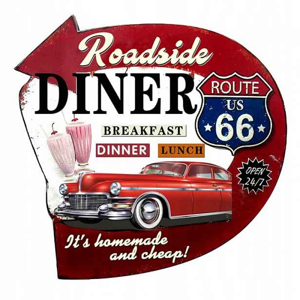 Nástěnná cedule Diner Route 66 56x1x54 cm