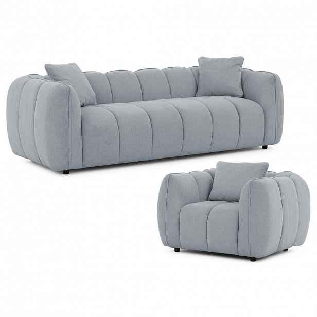 S-Style SEDACÍ SOUPRAVA 3+1 Nubira v hluboce prošívaném designu Bubble z měkké strukturované látky v šedé barvě s moderním vzhledem