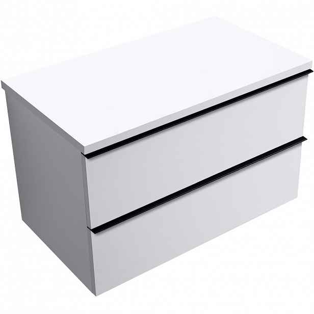 Koupelnová skříňka Velora - bílá matná, úchytka černá + deska pod umyvadlo Navira Pro - 36 mm - 80x56,6x46,5 cm
