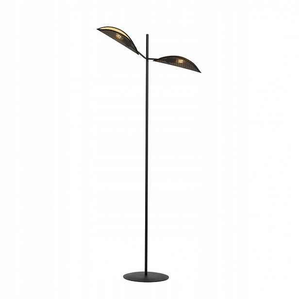 Podlahová lampa Vene černo-zlatá, 2x E14, stínidla ve tvaru listů
