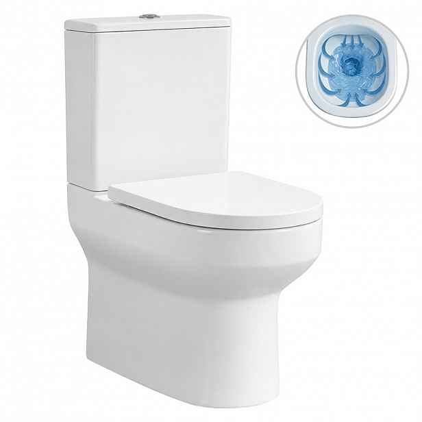 WC kombi Vereto, Rimless - bezokrajové splachování + PP sedátko - spodní/zadní odpad - bílá lesklá - 80,5x37,5 cm