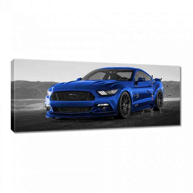 Nástěnné hodiny 100x40 Modré Ford Mustang
