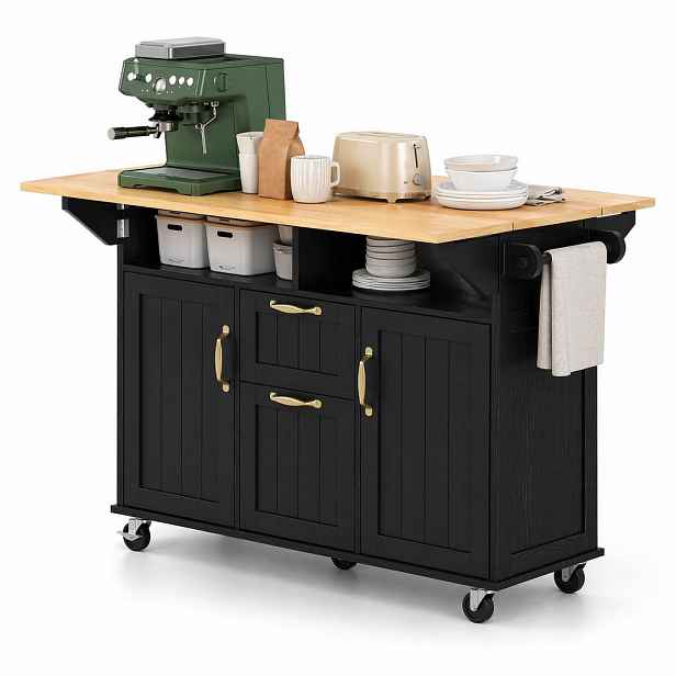 EVRYAE KUCHYŇSKÝ OSTRŮVEK sklopná, s kolečky, držákem na ručníky, zásuvkami, zásuvkami USB 120/40–60–80 cm