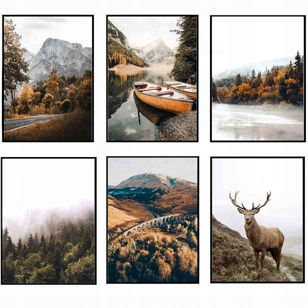 Plakáty Set 6 Ks 30x40cm eviero béžová příroda zeleň krajina podzim hory