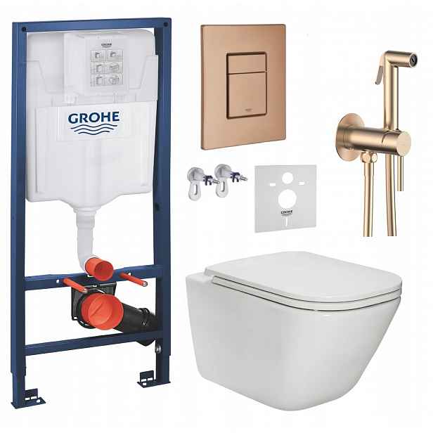 Sada Wc Grohe Rapid s mísou Roca Gap a tlačítkem měď, baterie měď
