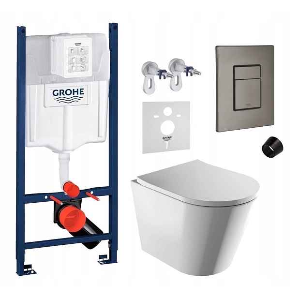 Sada Wc Rám Grohe s mísou Tampa a tlačítkem grafit kartáčovaný Fresh
