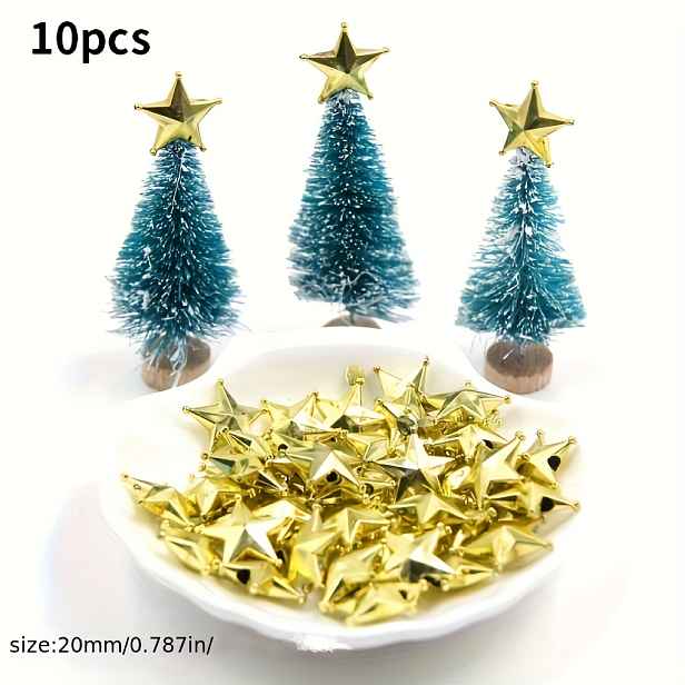 TEMU 10 ks zlatých 3D hvězdicových vrcholků na stromeček a mini závěsných ozdob - Zlaté plastové hvězdicové DIY dekorace vhodné na vánoční stromeček,