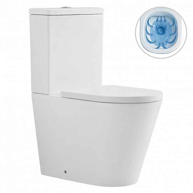 WC kombi vyvýšené Comforto, Rimless - bezokrajové splachování  + PP/SoftClose sedátko - bílá lesklá - 89,5x39 cm