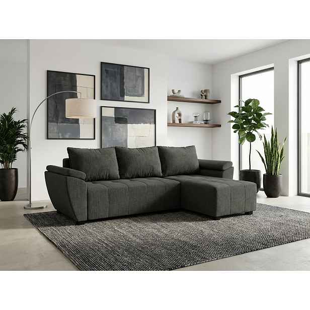 AKCE Rozkládací oboustranná sedací souprava do L LIVARO 251x140 cm, tmavě šedá II. jakost