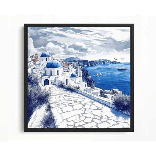 Obraz Rám American Box Řecko Santorini Moře Kostel Modrý 60x60