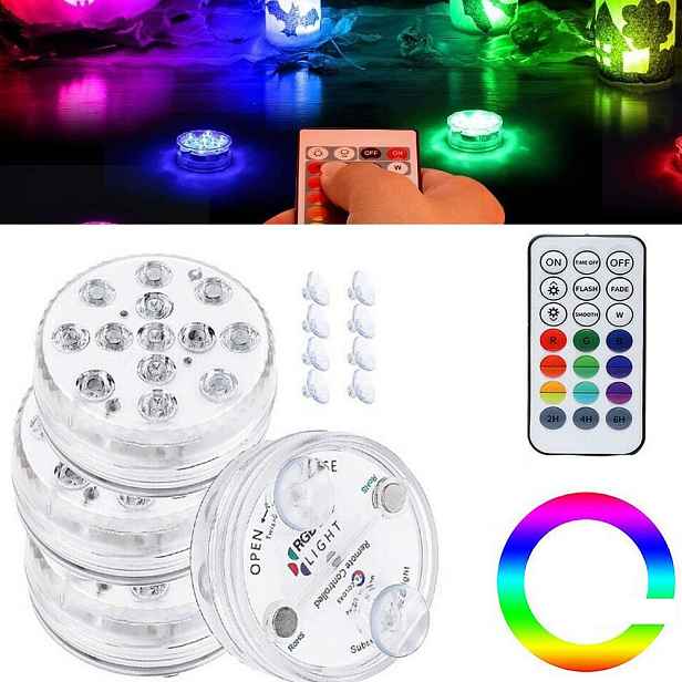 4ks Lampička Do Bazénu Podvodní Led Osvětlení Voděodolná S Dálkovým Ovládáním