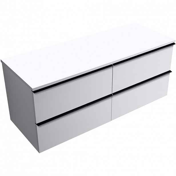 Koupelnová skříňka Velora - bílá matná, úchytka černá + deska pod umyvadlo Navira Slim - 18 mm - 140x54,8x46,5 cm