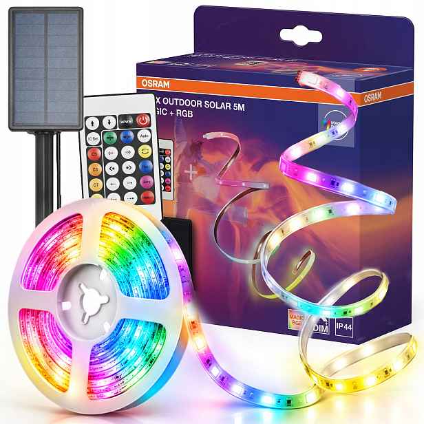 Led páska Zahradní solární páska 1.6W Rgb IP44 5m Ovladač Osram