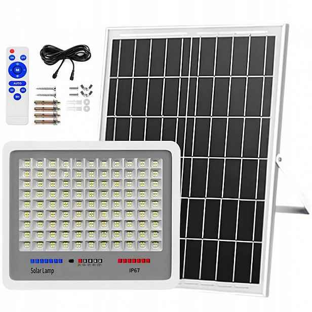 Solární Lampa 216XLED Halogen 150W Zářič Ovladač Na Stěnu Sloup
