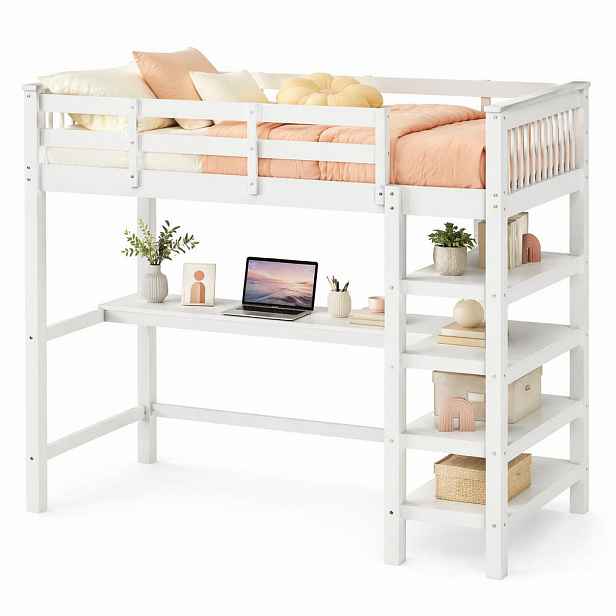 STILVORA PATROVÁ POSTEL 90/200 cm, bílá, s psacím stolem a přihrádkami, minimalistický design