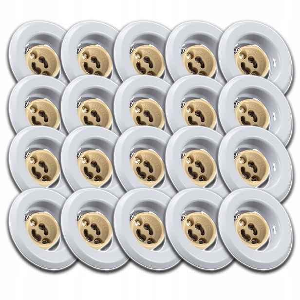 20 x Bílé Kulaté Stropní Svítidlo Halogen Zásuvka Konektor GU10 Pro Žárovku