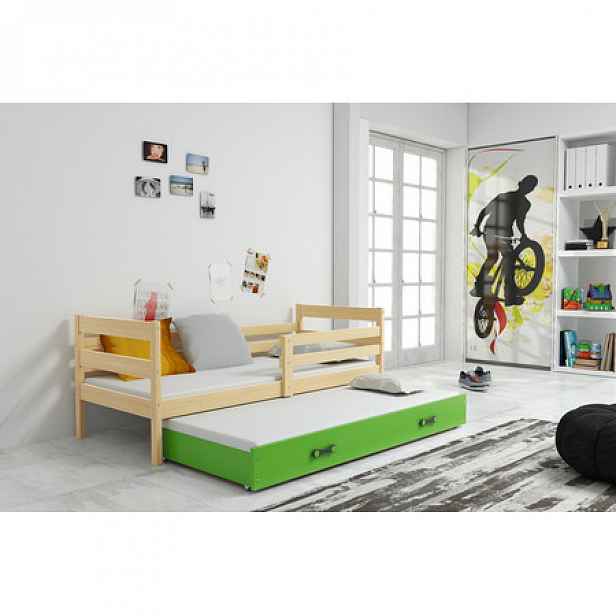 Dětská postel s výsuvnou postelí ERYK 200x90 cm Borovice Zelená
