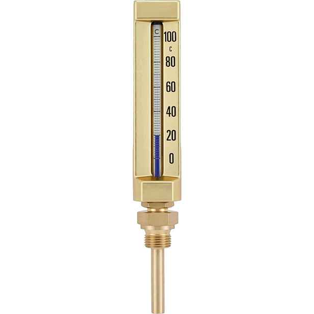 Teploměr průmyslový rohový 0–120 °C s jímkou 100 mm