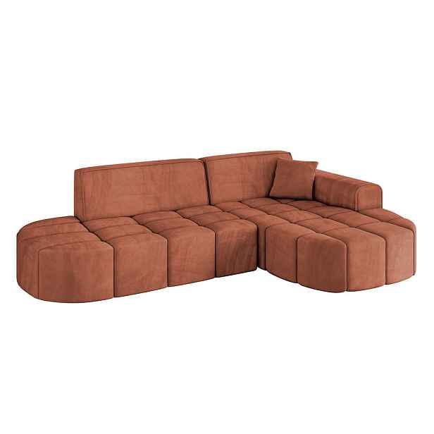 ALTDECOR ROHOVÁ SEDAČKA s otomanem, pravá LIVO-L1 252x173x79,5 Meruňková Velur