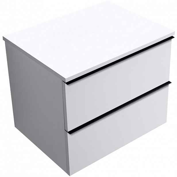 Koupelnová skříňka Velora - bílá matná, úchytka černá + deska pod umyvadlo Navira Slim - 18 mm - 70x54,8x46,5 cm