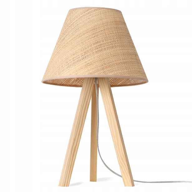 Noční Lampa Stolní Ratanová Trojnožka Dřevěná S Stínítkem Japandi Boho E27