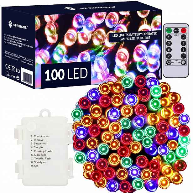 Vánoční osvětlení na stromeček 100 Led 10m Venkovní S Dálkovým Ovládáním Girlanda IP44 Na Baterie