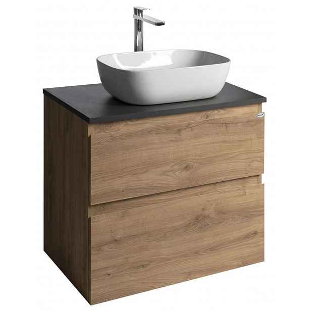 Aqualine Altair - Umyvadlová skříňka 60x67x45 cm, 2 zásuvky, dub emporio/antracit břidlice AI370-02