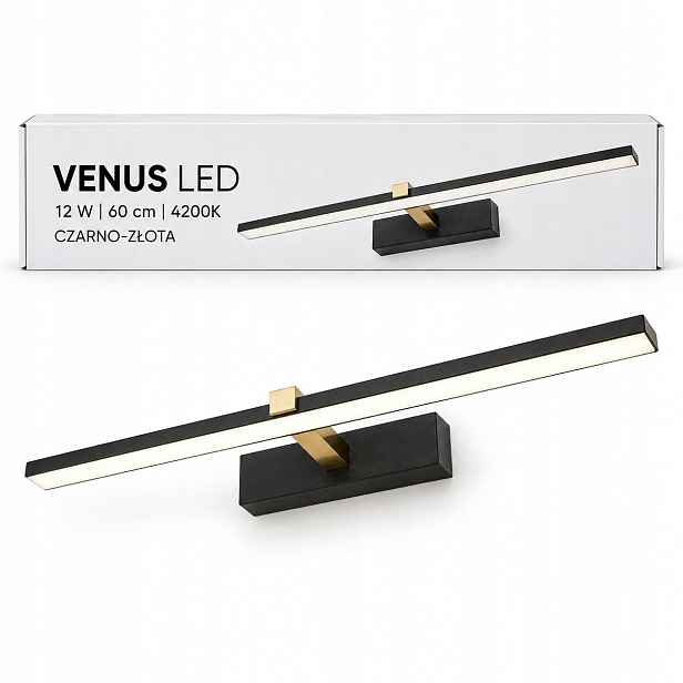 Moderní nástěnné svítidlo Venus 12W 60 cm černo-zlaté Led do obývacího pokoje 4200K IP44