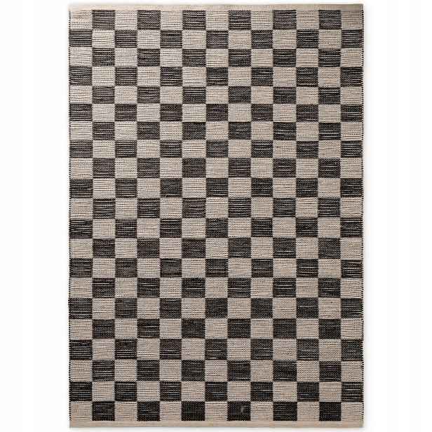 Koberec jutový 120 x 170 cm, přírodní, černo krémový s kostkovaným vzorem, oboustranný
