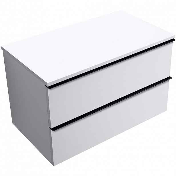 Koupelnová skříňka Velora - bílá matná, úchytka černá + deska pod umyvadlo Navira Slim - 18 mm - 80x54,8x46,5 cm