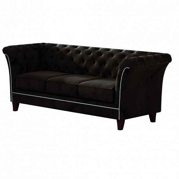 S-Style CHESTERFIELD TŘÍMÍSTNÁ POHOVKA Fusion z černého sametu