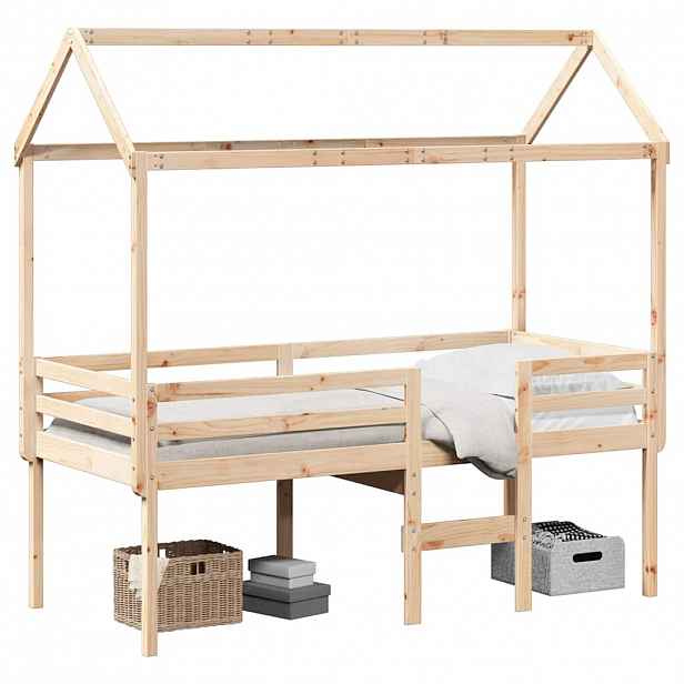 vidaXL Patrová postel se střechou 90 x 190 cm masivní borové dřevo