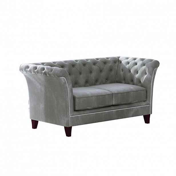 S-Style CHESTERFIELD DVOUMÍSTNÁ POHOVKA Fusion ze šedého sametu