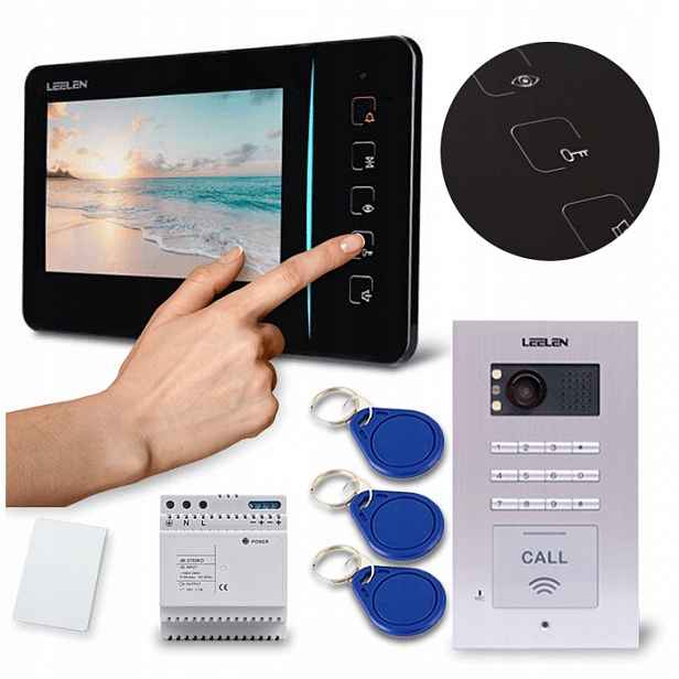 Set Videodomofon 7" Leelen JB305 N60 Furtka Brána 3x Přívěsek Na Klíče Napájecí Zdroj Din