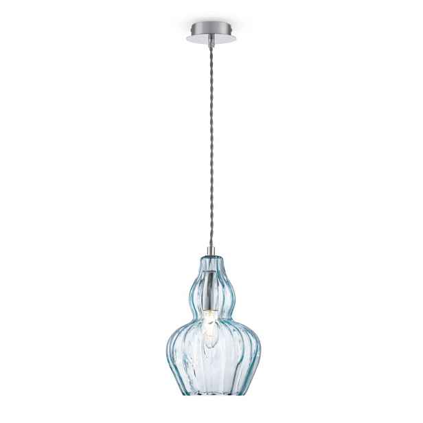 Závěsná lampa Maytoni Eustoma Ø16 cm, skleněné stínítko, chrom, modrá barva