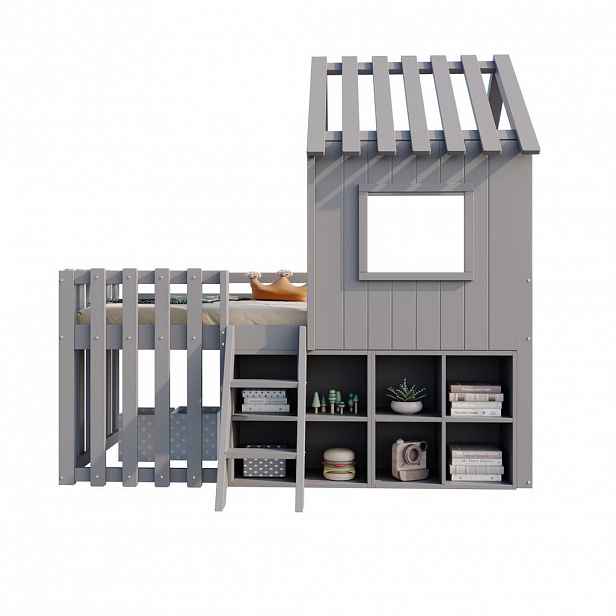 CHICFURN VYVÝŠENÁ POSTEL 90/200 cm v šedé barvě s úložným prostorem