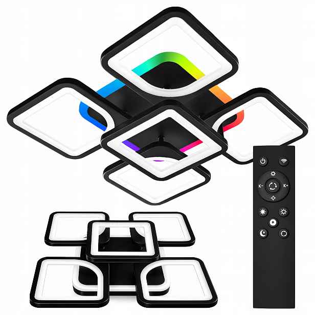 Stropní Svítidlo Stropní Svítidlo Led 72W Cct Rgb Černá, Čtvercová, Dekorativní Svítidlo