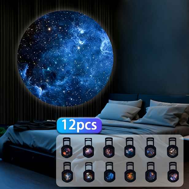 TEMU Kreativní USB projektorové světlo s snovým vzorem, LED noční světlo s hvězdné oblohy a galaxie, 3/6/10 vyměnitelných diapozitivů, přenosná