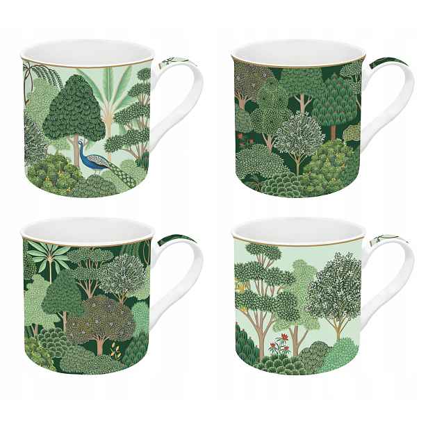 Hrnek 4 ks Porcelánový hrníček kpl motiv lesa stromy dřevo zeleň