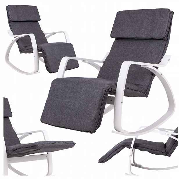 Pohodlné houpací křeslo s nastavitelnou podnožkou, bílý rám, moderní design