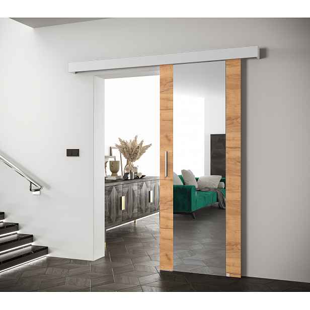 Posuvné dveře Salwador II Dveře: Craft zlatý, Pásky / úchyty: Stříbrné, Horní pojezdová lišta: Bílá