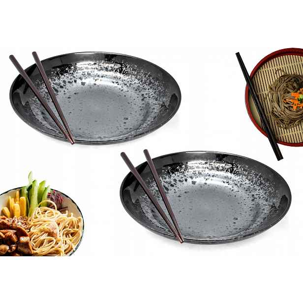 Sada 2 talířů s tyčinkami na japonské těstoviny Soba Koge 23 cm