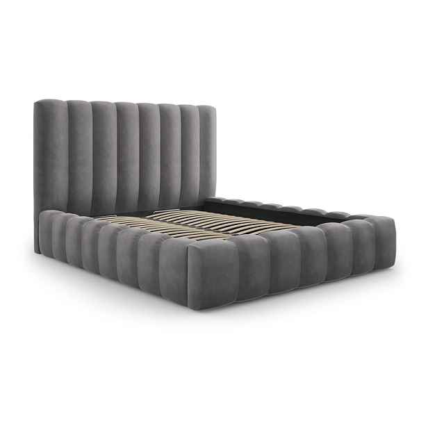 Šedá čalouněná dvoulůžková postel s úložným prostorem s roštem 180x200 cm Kelp – Micadoni Home