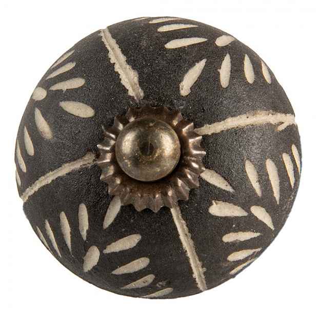Šedá kulatá keramická úchytka se vzorem - Ø 4*4 cm / S3 cm Clayre & Eef