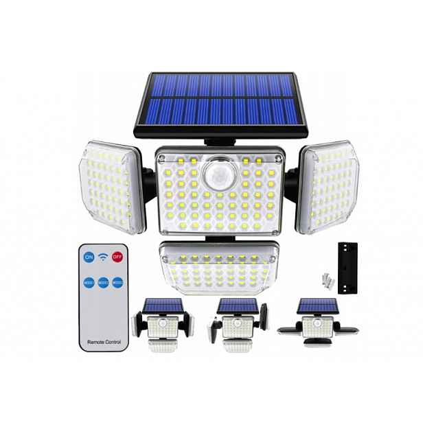 Solární Lampa Led 4v1 Venkovní Pouliční Senzor Pohybu Soumraku Ovladač