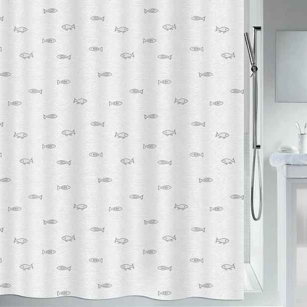 Spirella sprchový závěs Kos, motiv rybiček, šedý, 180 x 200 cm, polyester