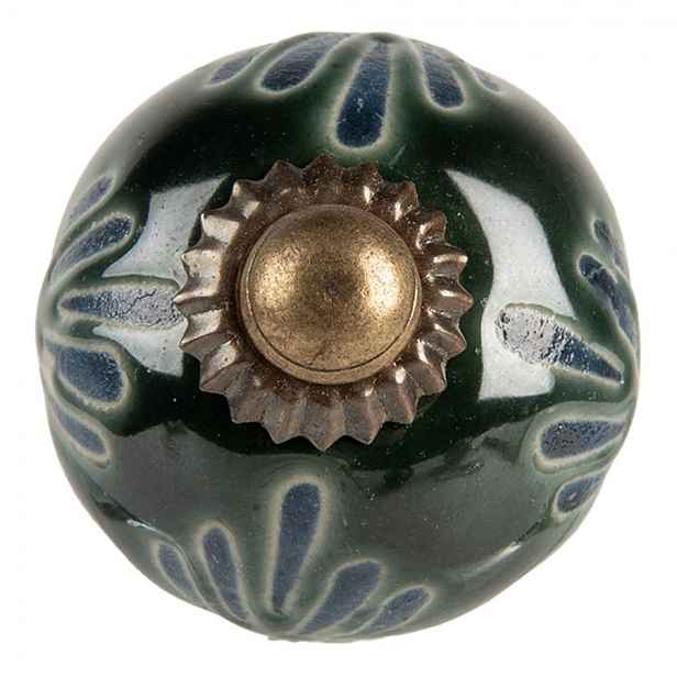 Zelená kulatá keramická úchytka se vzorem III - Ø 3*3 cm / S4 cm Clayre & Eef